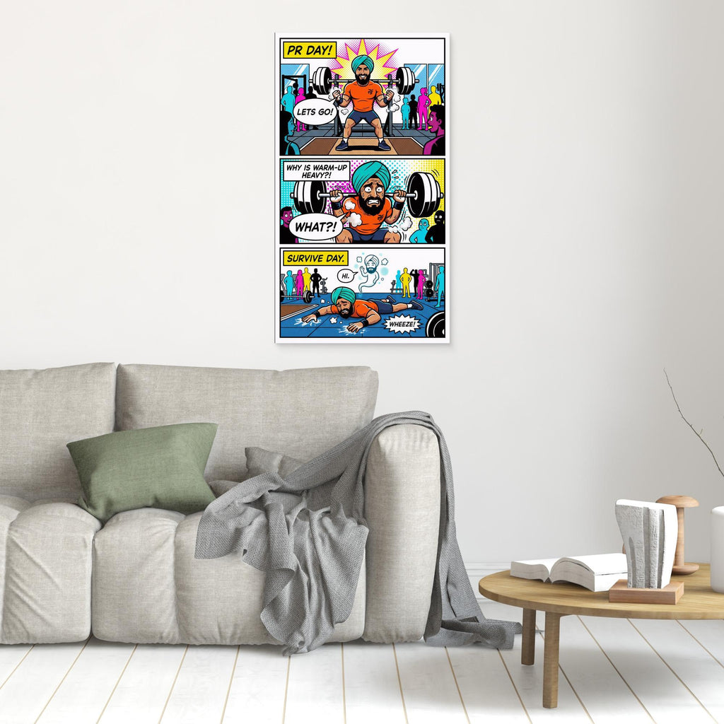 Funny Gym "PR Day" Comic Canvas Print | Fitness Wall Art