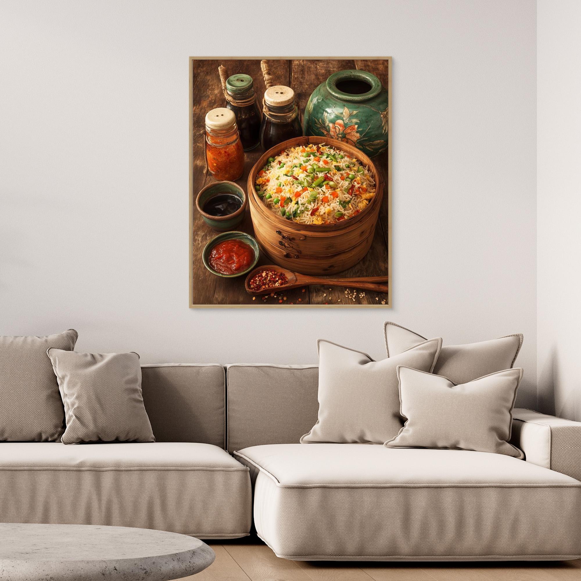 Rustic Bamboo Fried Rice Kitchen Canvas Wall Print