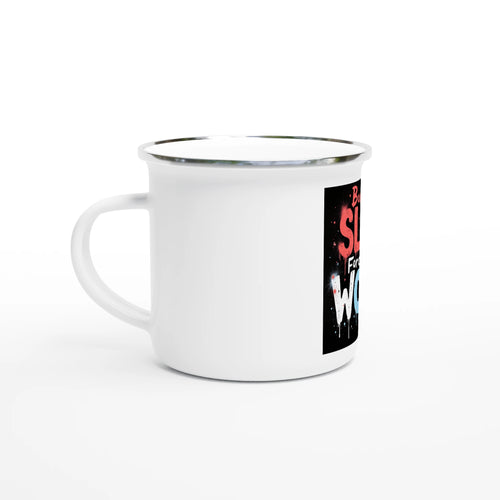 Born to Sleep Forced to Work Enamel Mug | Retro Camp Cup - Framed Pop Art
