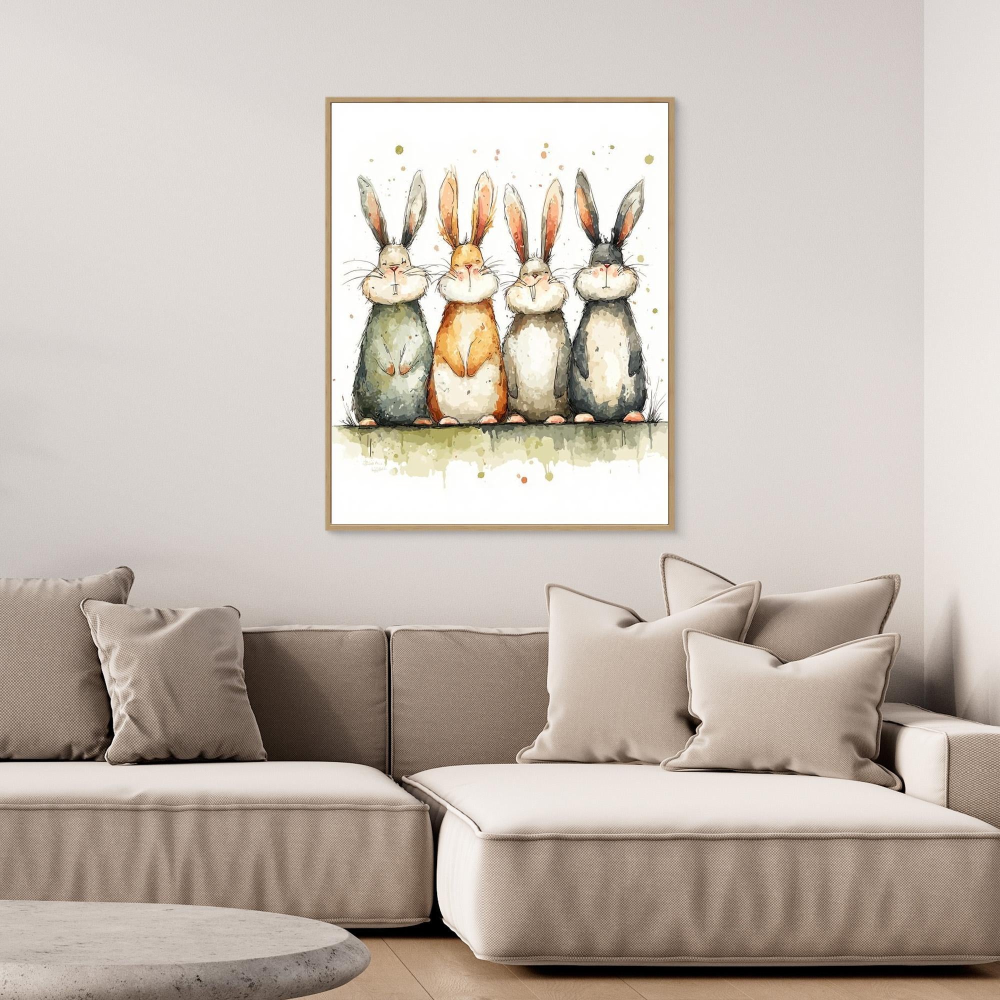 Cute Bunny Nursery Wall Art | Watercolour Rabbit Print - Framed Pop Art