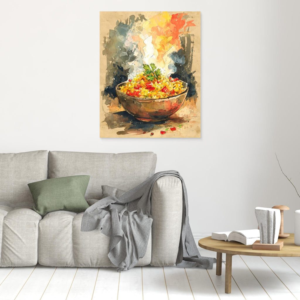 Vibrant Rice Bowl Watercolour Canvas Art | Kitchen Wall Decor - Framed Pop Art
