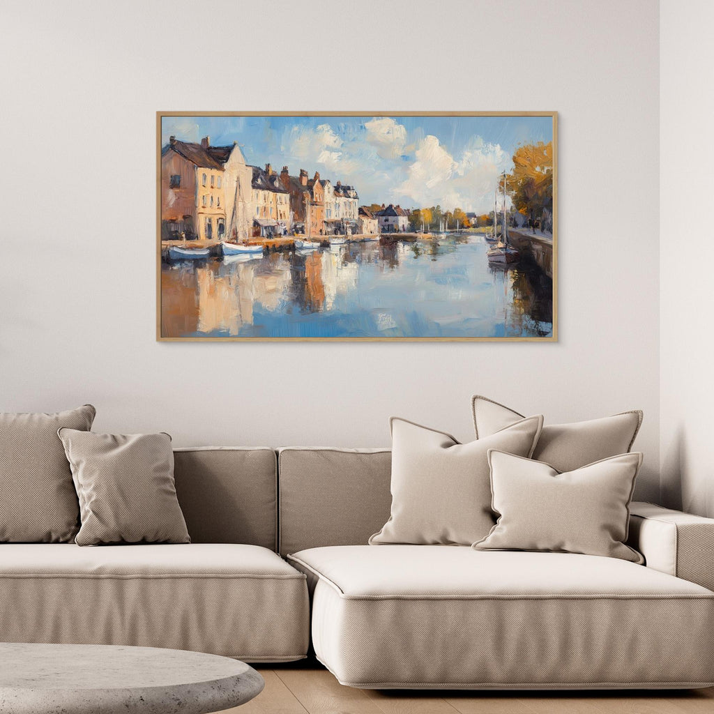Harbour Reflections Panoramic Canvas Wall Art Print - Framed Pop Art