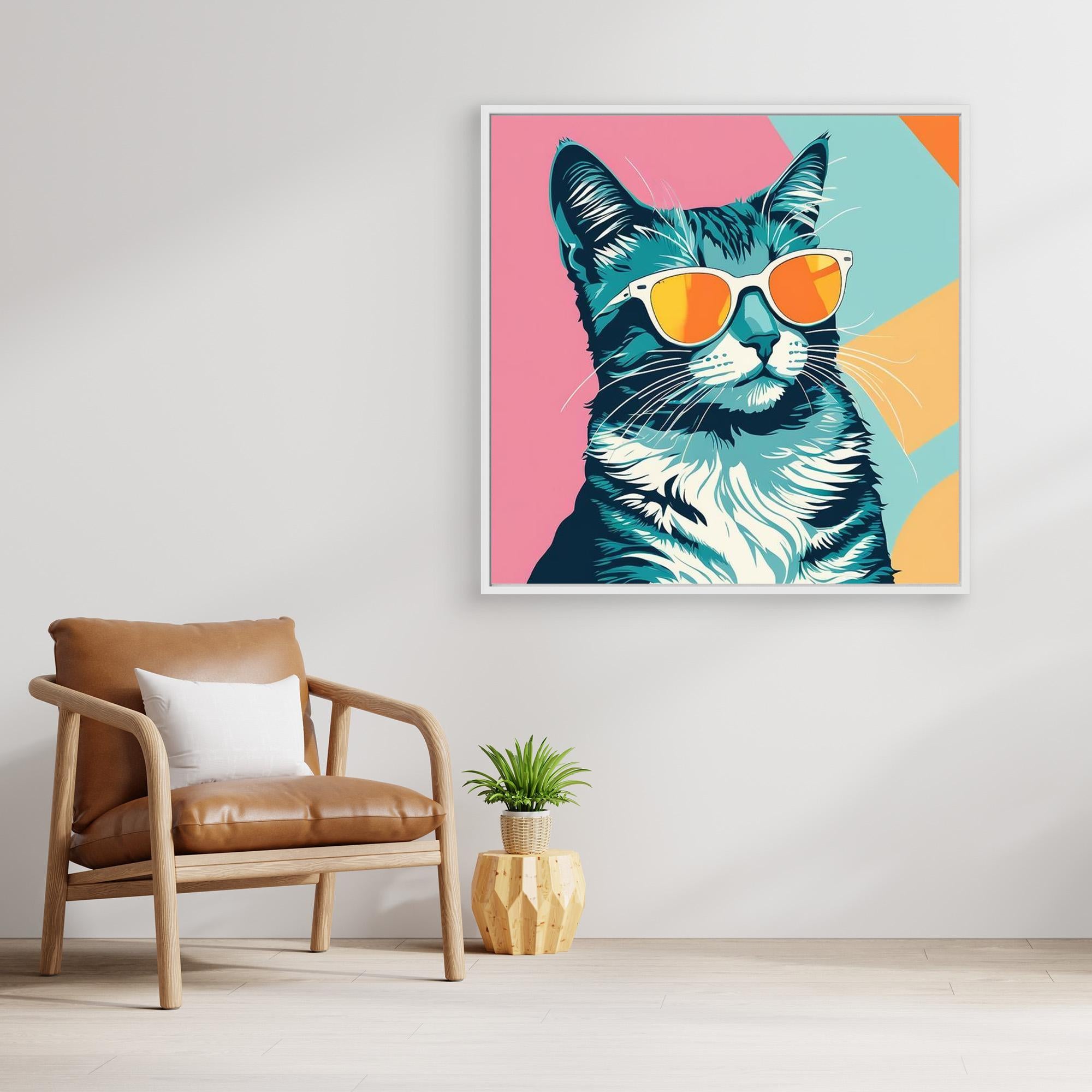 Cool Cat with Sunglasses Colour Pop Art Canvas Print - Framed Pop Art