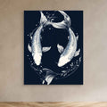 Koi Yin Yang Navy Canvas Wall Art - Framed Pop Art