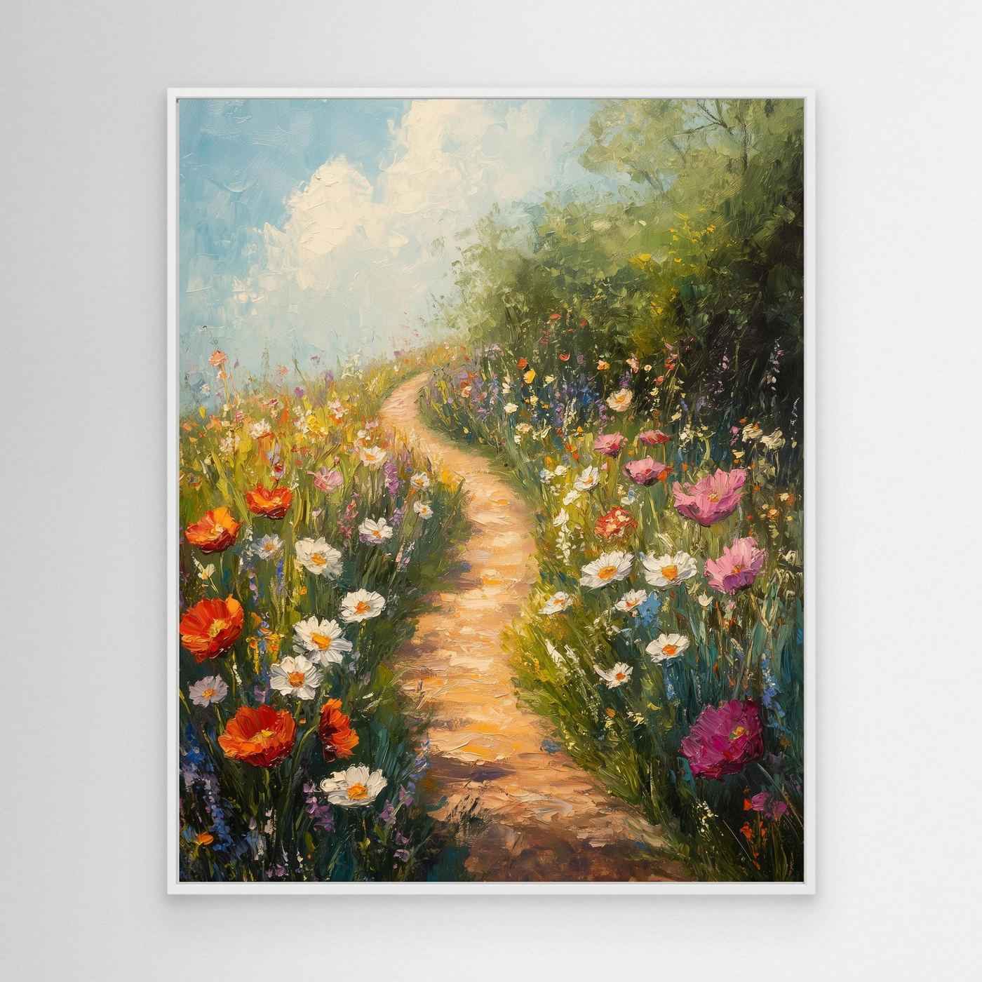 Colorful Wildflower Path Canvas Art | Impressionist Nursery Decor