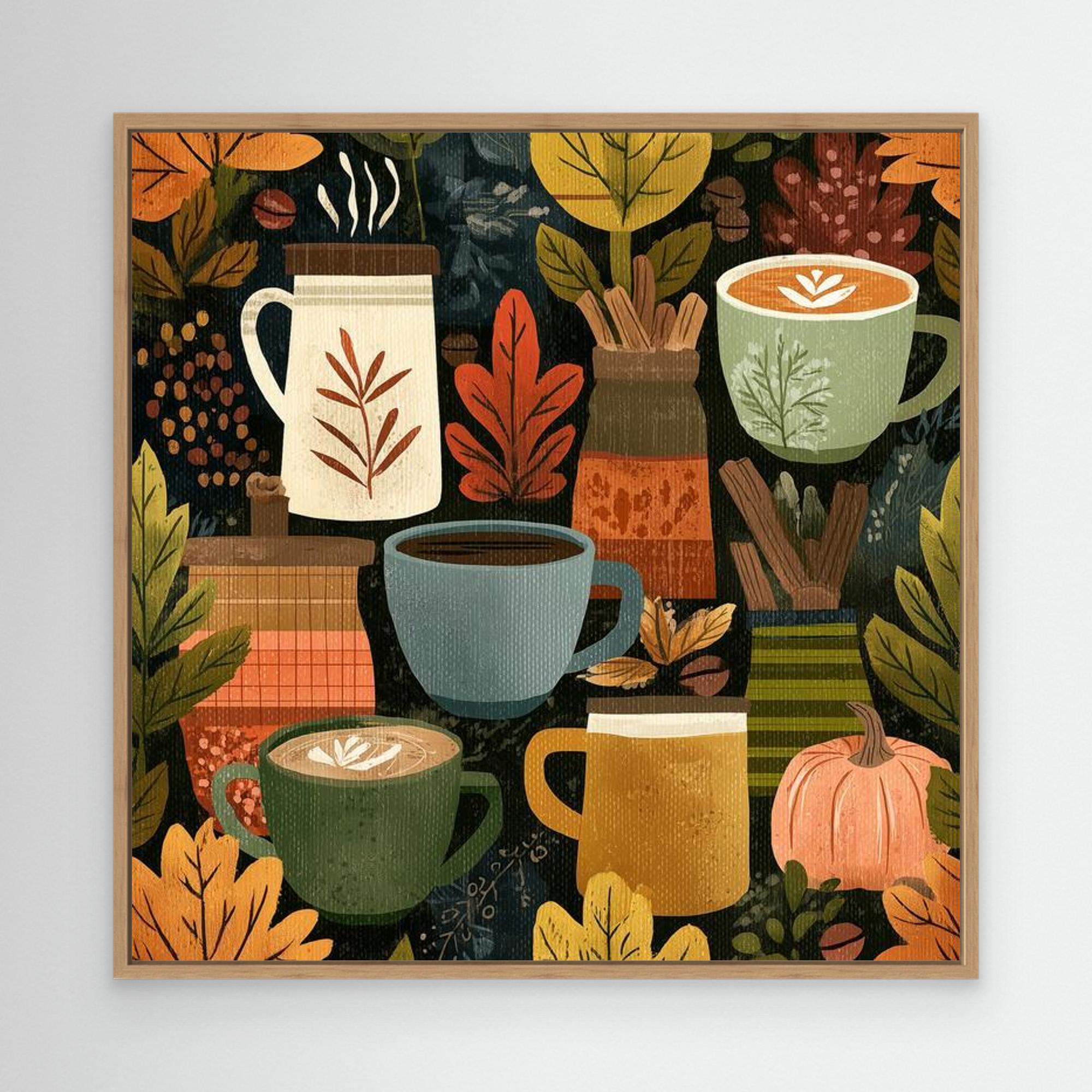 Autumn Coffee Mugs Wall Art | Cosy Kitchen & Nursery Decor