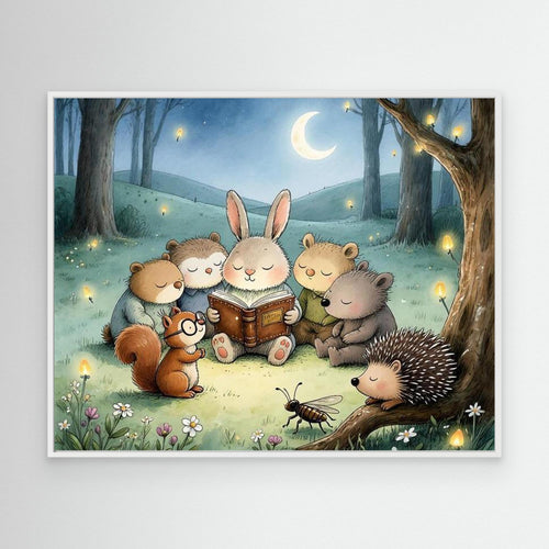 Bedtime Story Woodland Nursery Canvas Wall Art Print - Framed Pop Art
