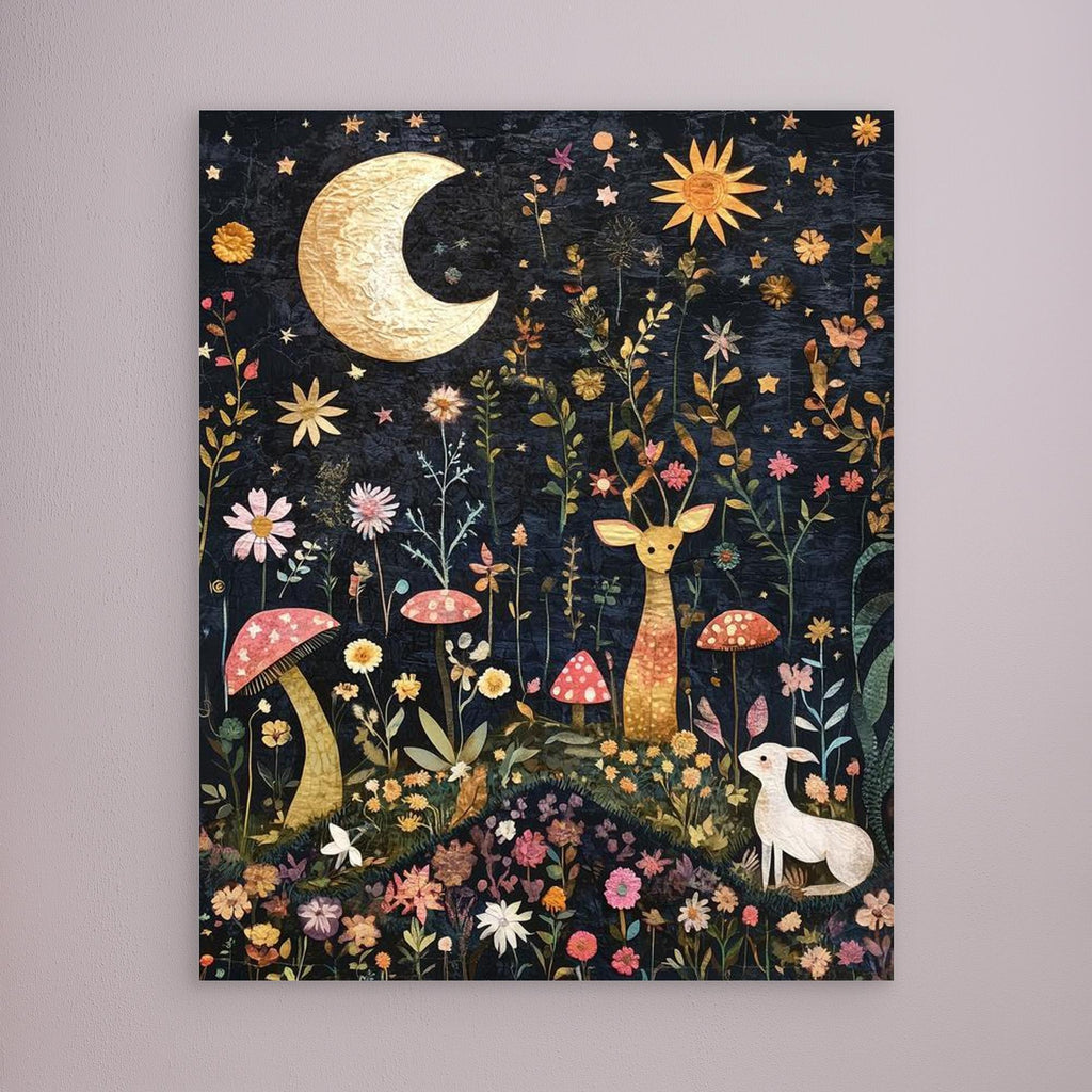 Whimsical Woodland Night Garden Canvas Wall Art | UK - Framed Pop Art
