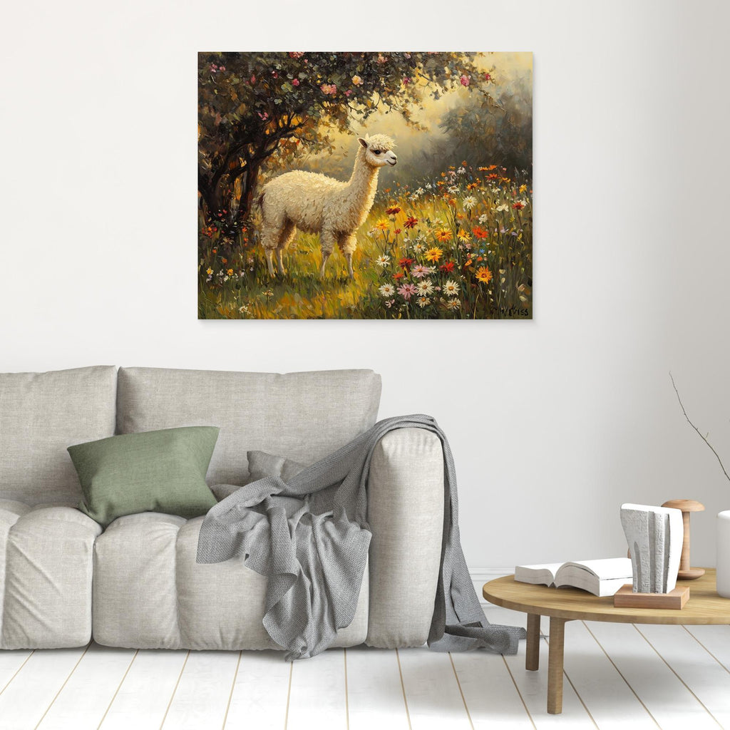 Alpaca Meadow Wall Art Canvas Print for Nursery Room