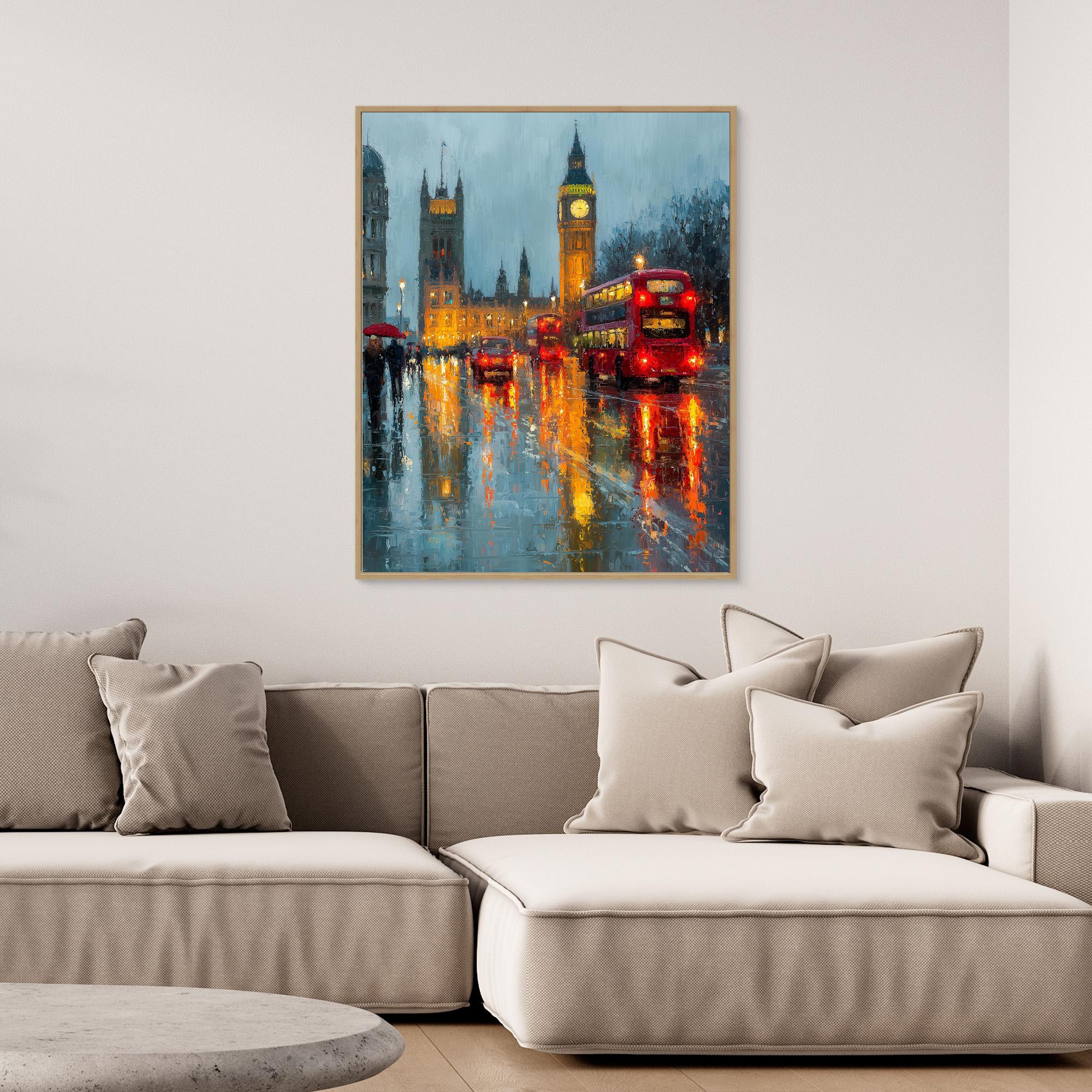 Hallway London Big Ben Red Bus Canvas Wall Art Print - Framed Pop Art