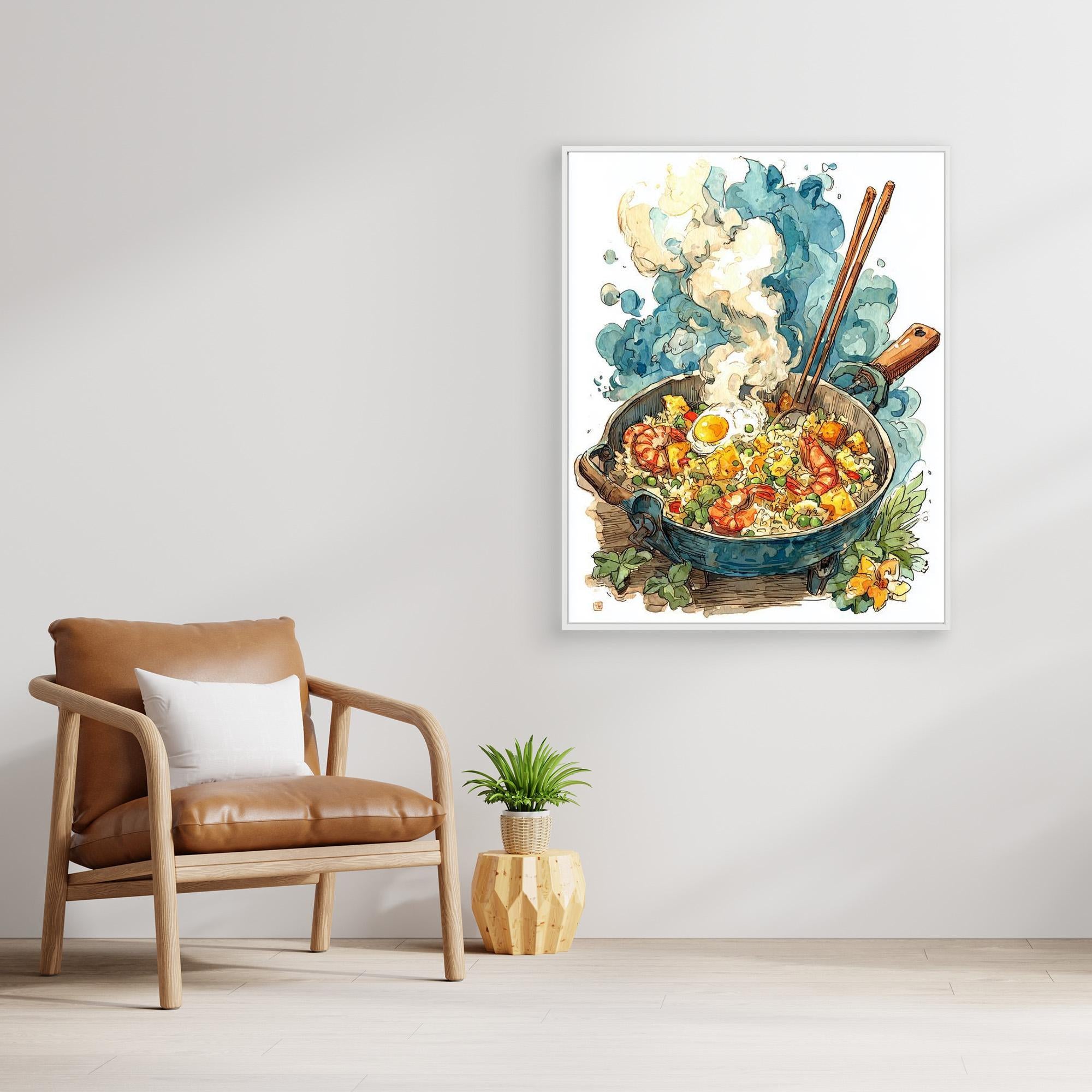 Colourful Steaming Wok Fried Rice Kitchen Canvas Wall Art