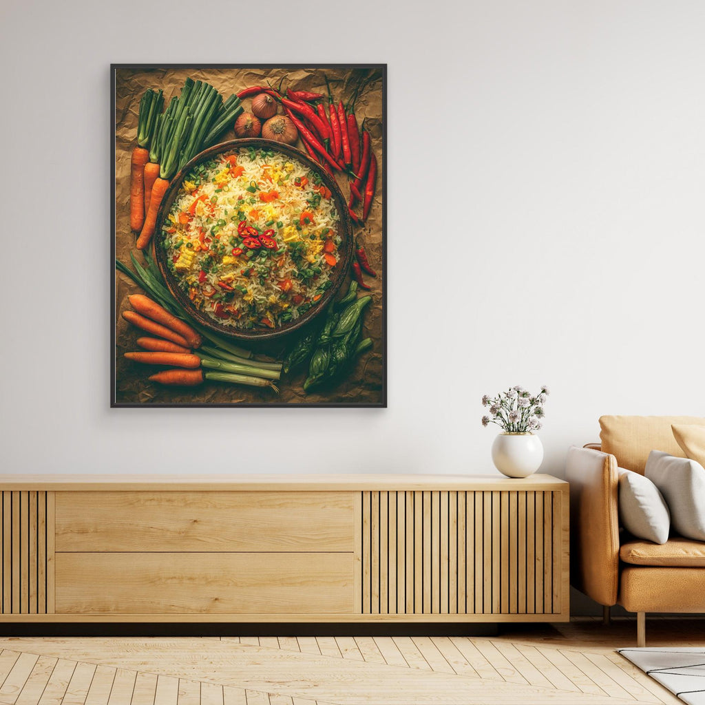 Spicy Vegetable Fried Rice Rustic Kitchen Wall Art - Framed Pop Art