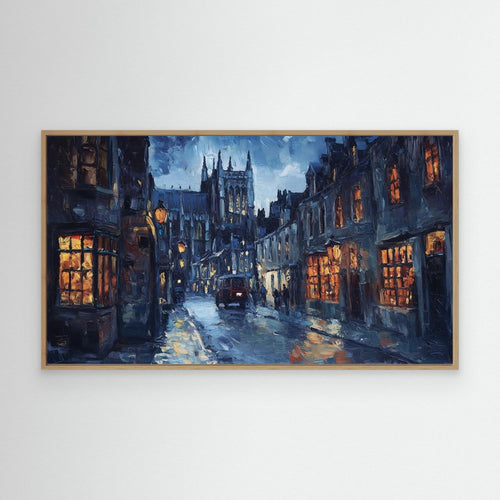 Canterbury Cathedral Night Cityscape Canvas Wall Art - Framed Pop Art