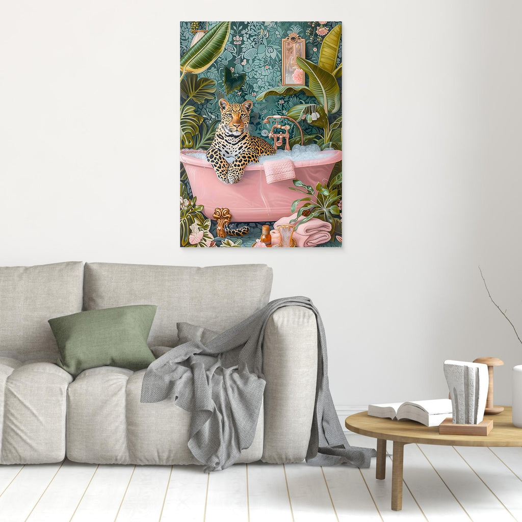 Leopard in Bathtub Wall Art for Bathroom Decor Print - Framed Pop Art
