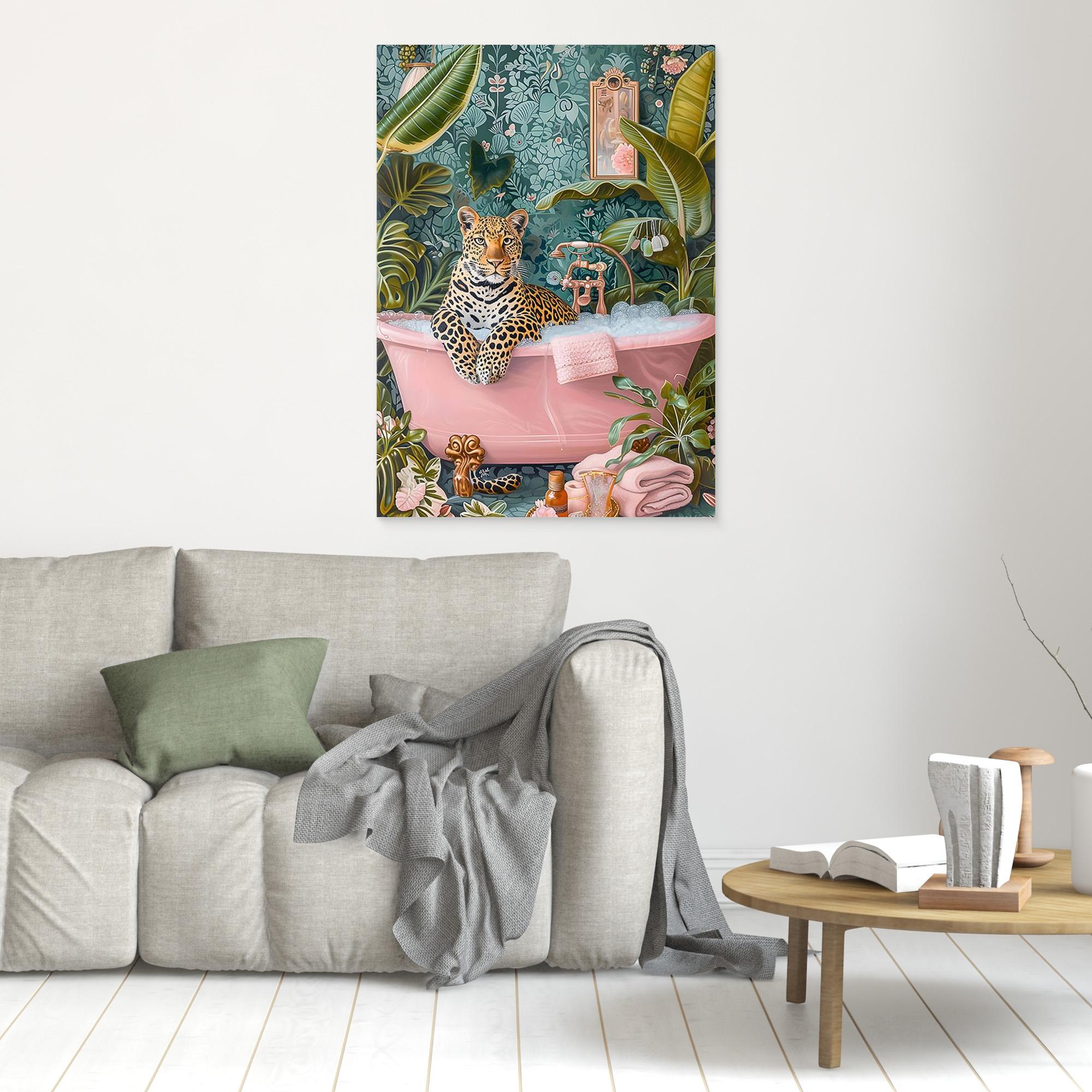 Leopard in Bathtub Wall Art for Bathroom Decor Print
