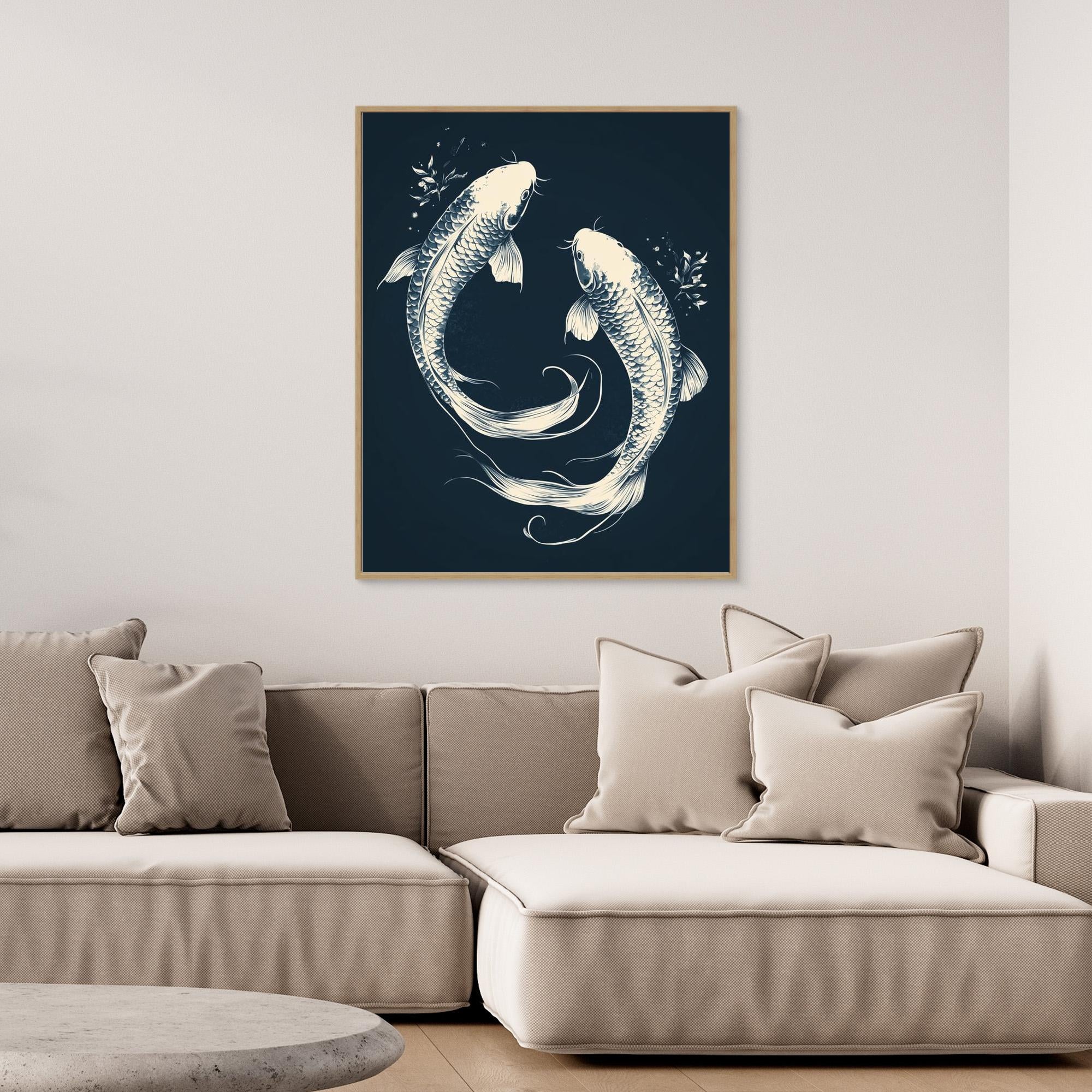 Koi Fish Yin Yang Canvas Print – Japanese Zen Wall Art - Framed Pop Art
