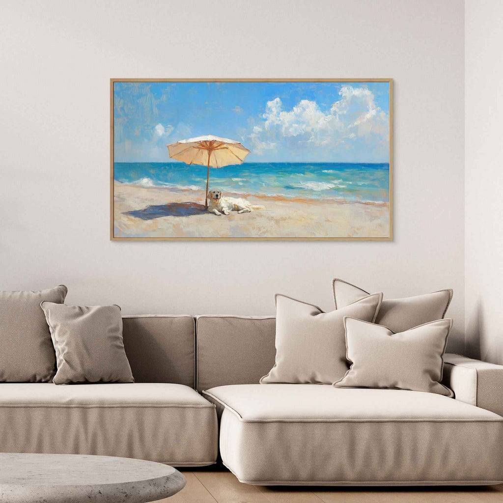 Golden Retriever Beach Art | Coastal Nursery Wall Decor