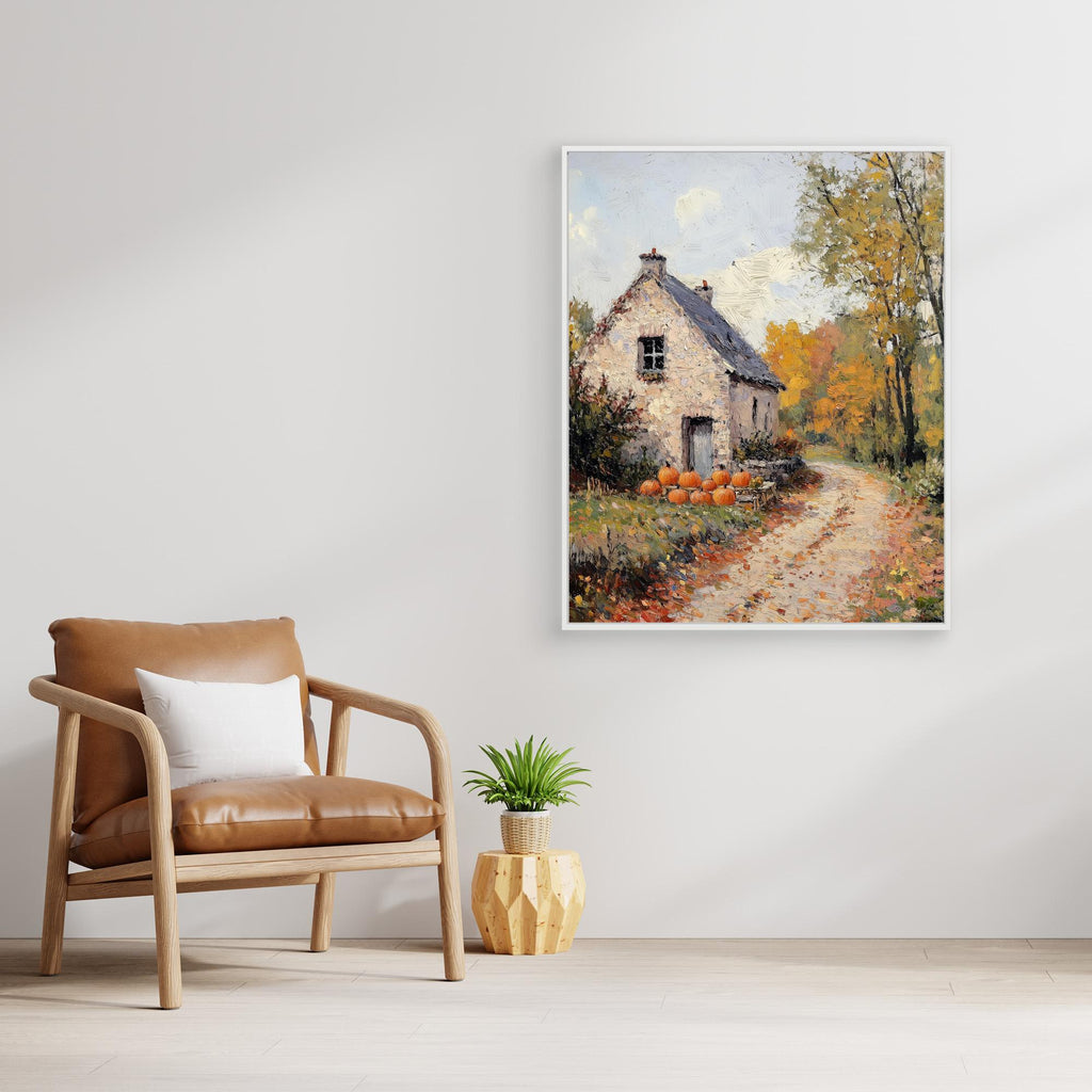 Hallway Autumn Cottage Pumpkin Canvas Wall Art Print - Framed Pop Art