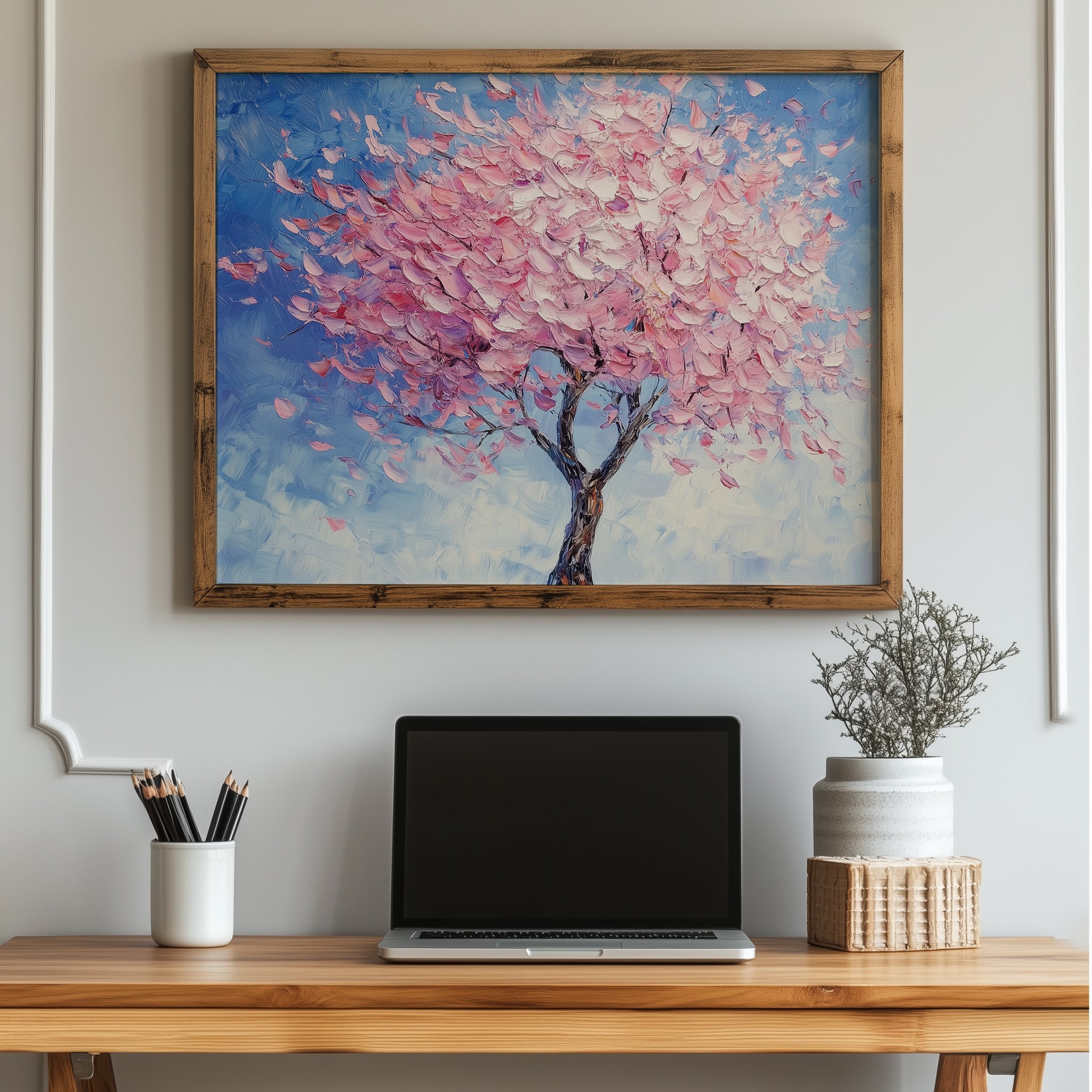 Pink Blossom Tree Canvas Wall Art for Nursery Bedroom - Framed Pop Art