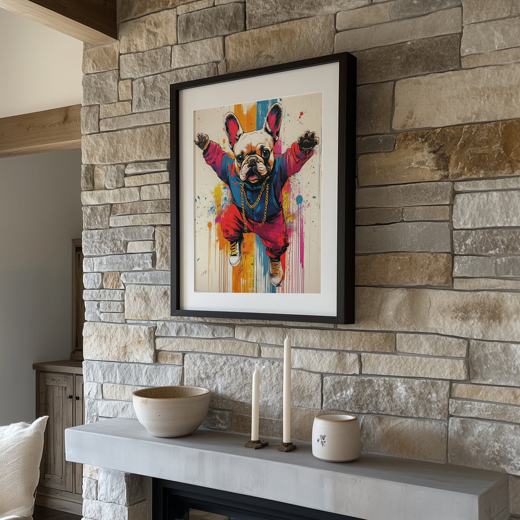 Teen Bedroom Pop Art French Bulldog Canvas Wall Print - Framed Pop Art