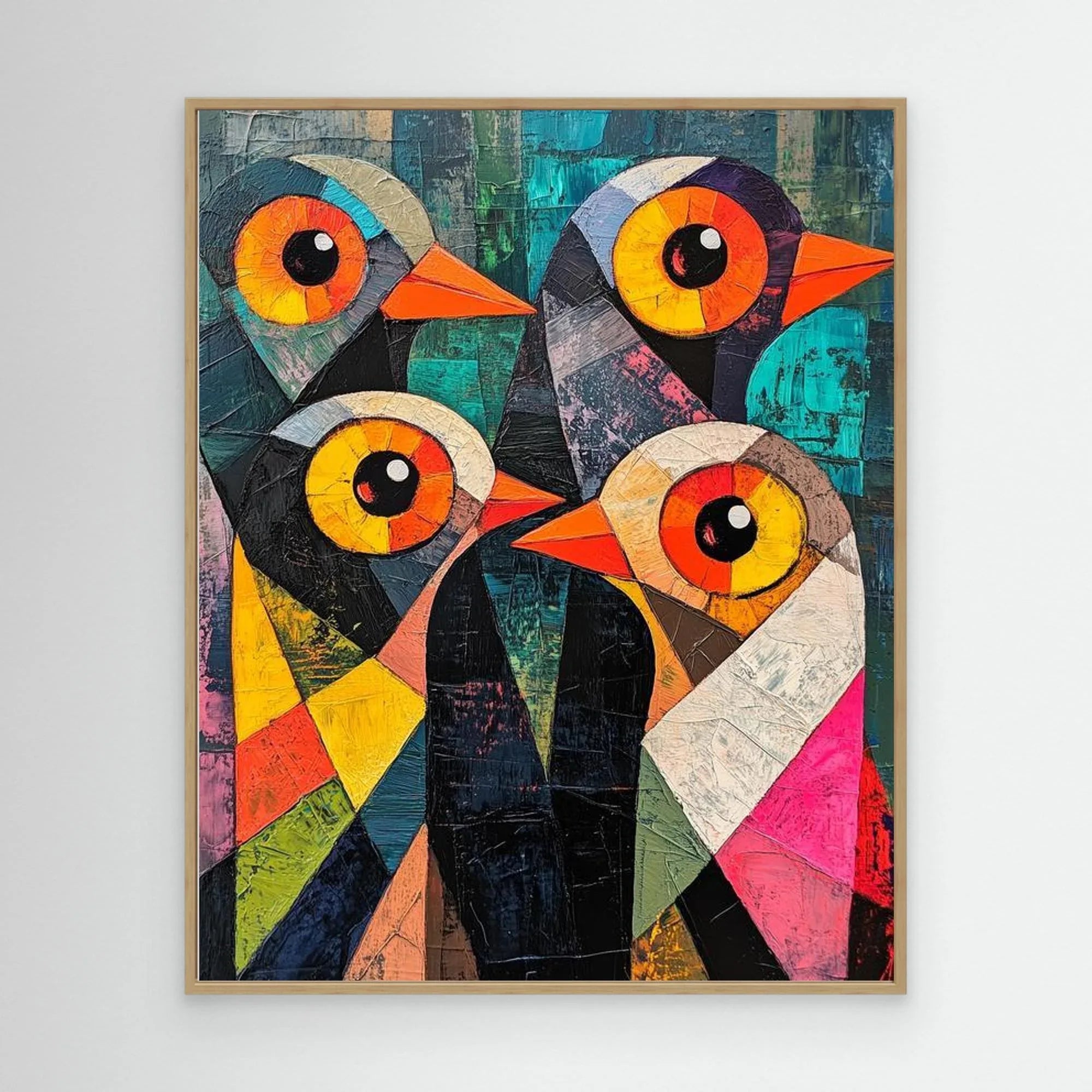 Abstract Bird Family Canvas Print | Vibrant Geometric Wall Art - Framed Pop Art