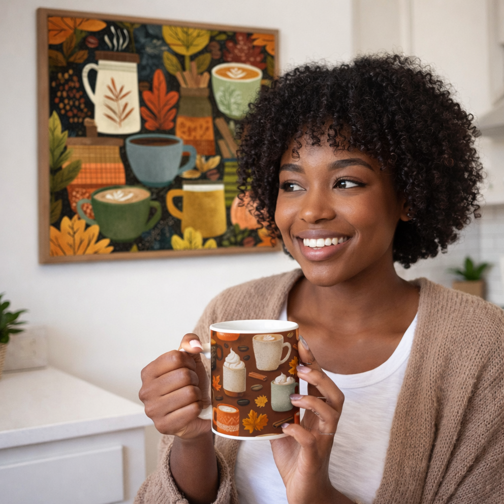 Autumn Coffee Mug | Cosy Pumpkin Spice & Leaves Cup Kitchen