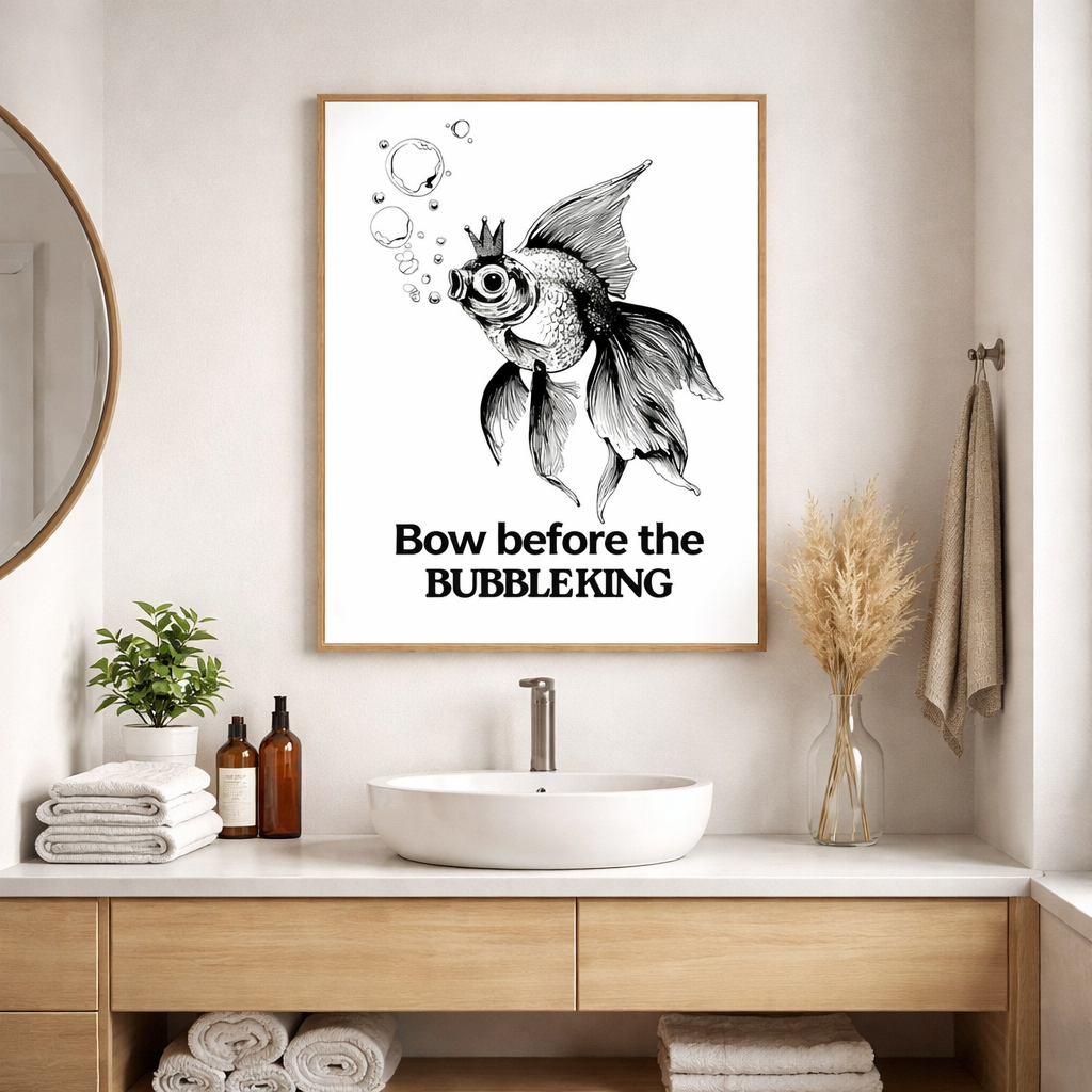 Bow Before The Bubble King Goldfish Bathroom Wall Art Print