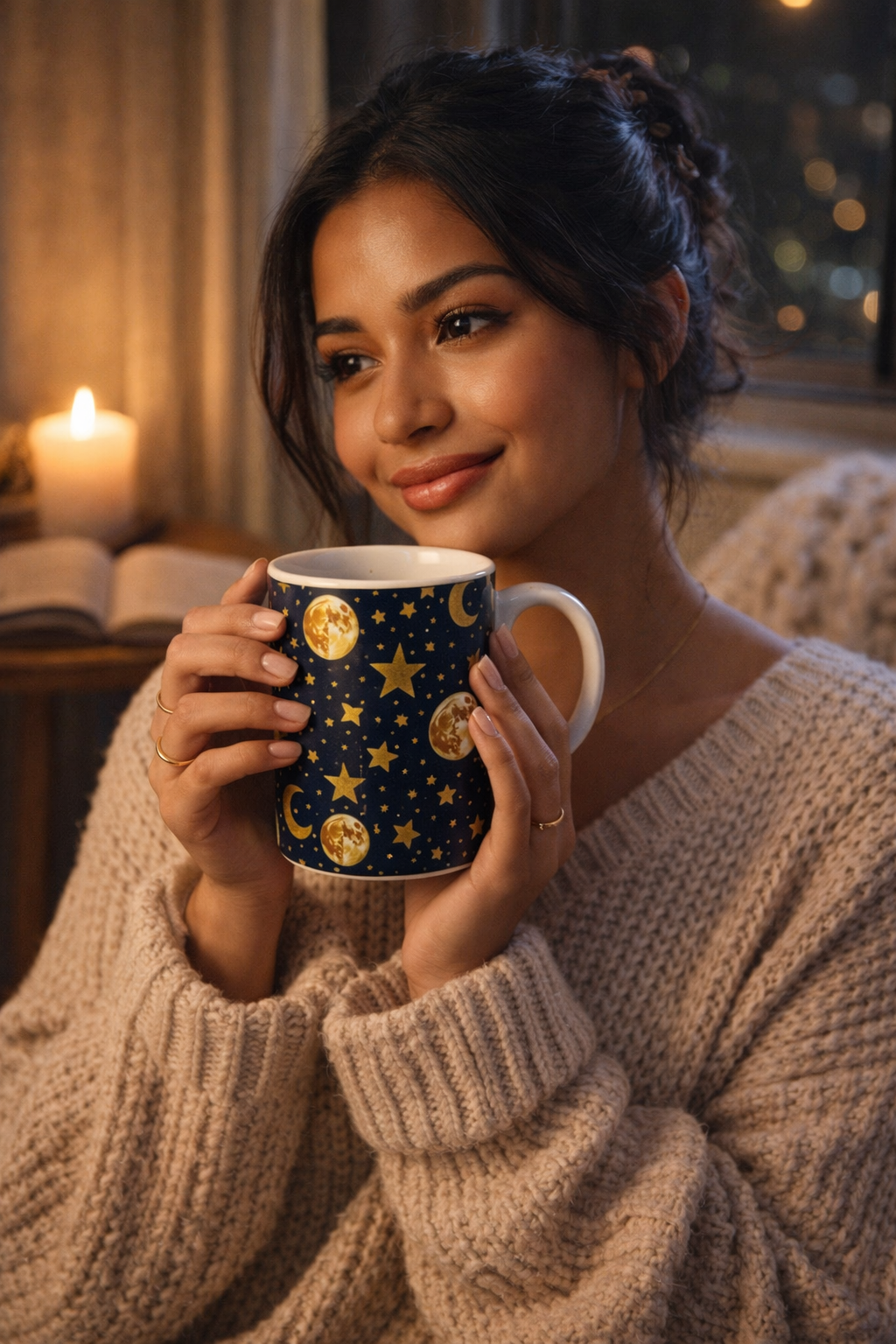 Celestial Moon & Stars Mug | Magical Galaxy Coffee Cup - Framed Pop Art