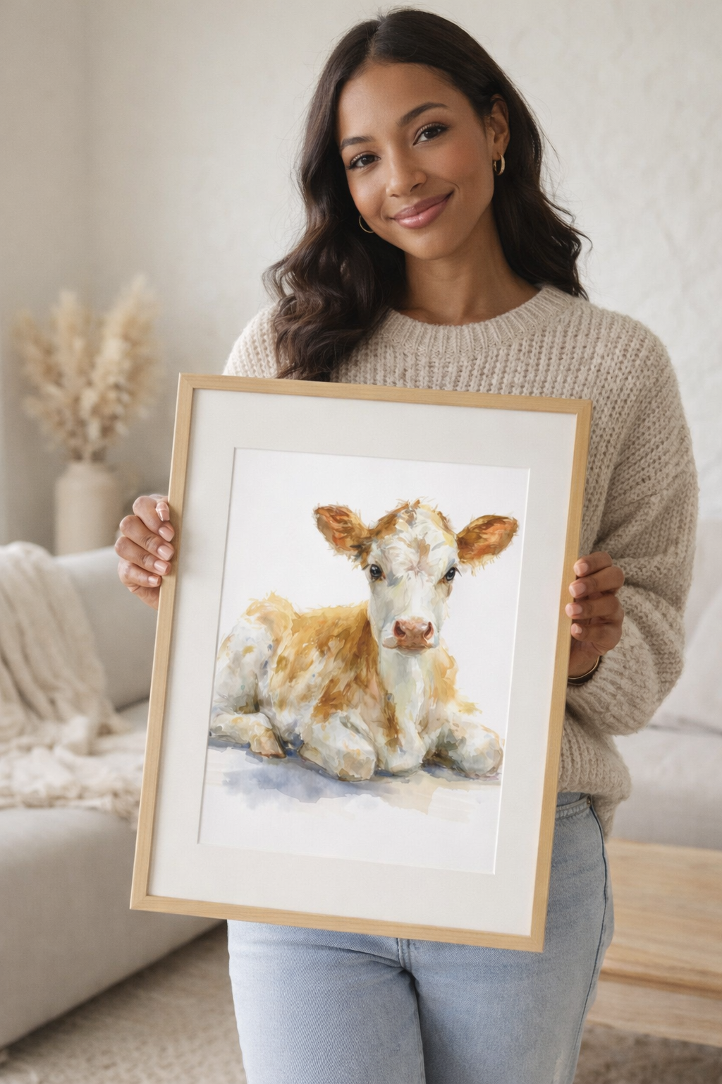 Cute Baby Calf Nursery Wall Art | Farmhouse Animal Decor - Framed Pop Art