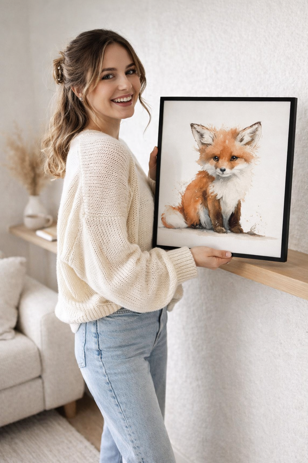 Cute Baby Fox Nursery Wall Art | Woodland Animal Print - Framed Pop Art