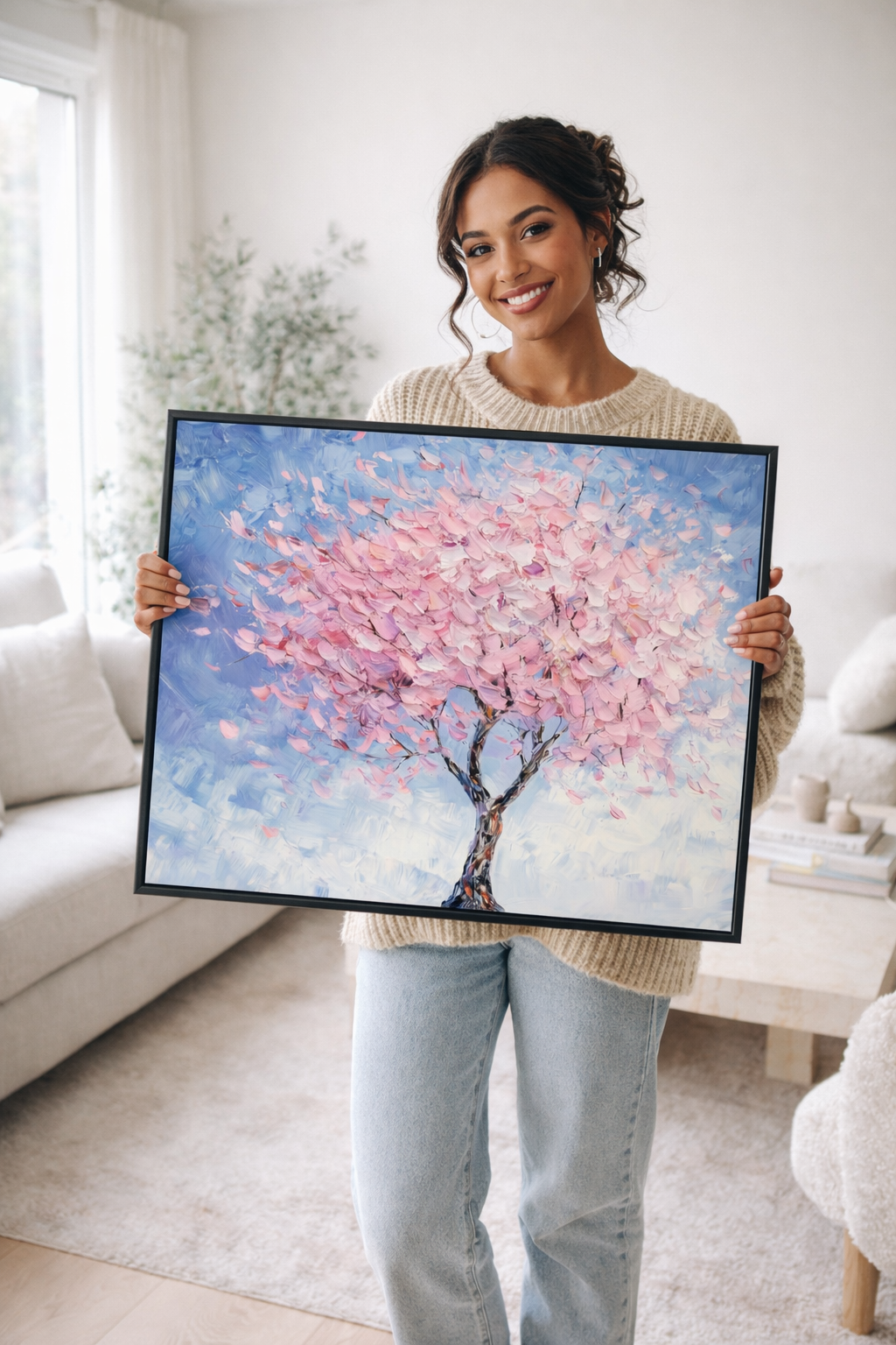 Pink Blossom Tree Canvas Wall Art for Nursery Bedroom - Framed Pop Art
