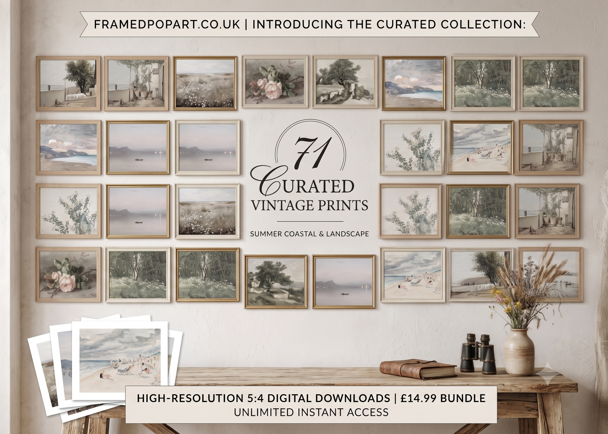 Vintage Summer Landscape Printable Wall Art | 71 Neutral Coastal Prints