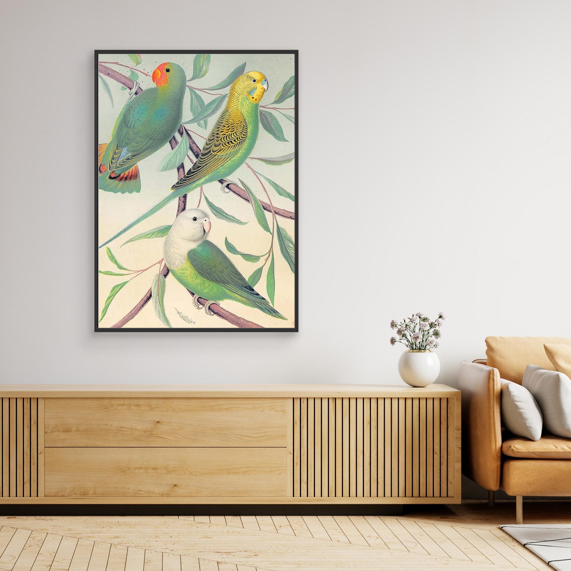 Vintage Budgie Wall Art for Nursery & Bedroom Decor - Framed Pop Art