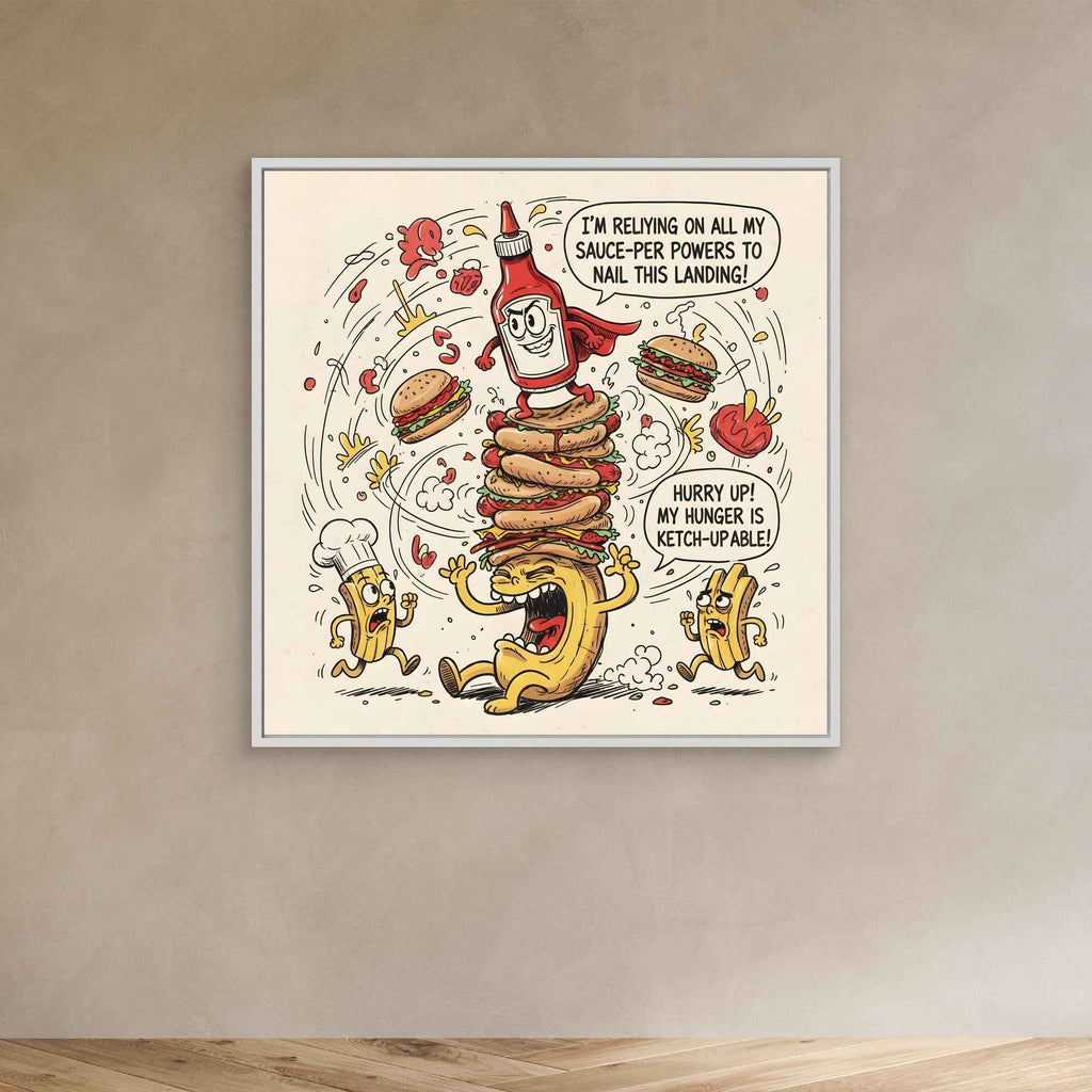 Funny Ketchup Burger Canvas Wall Art - Framed Pop Art