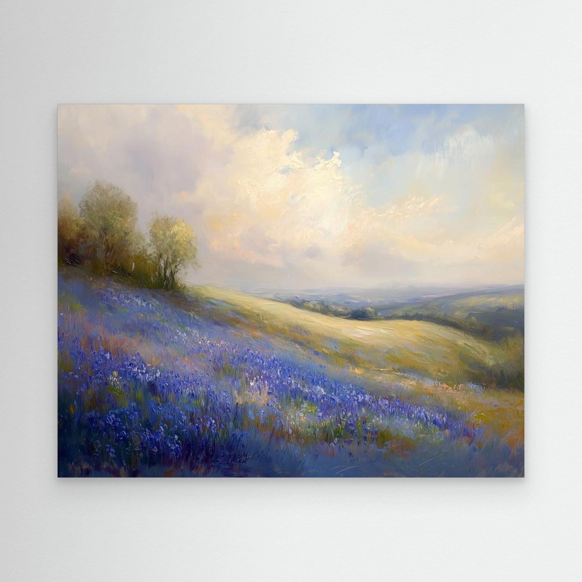Bluebell Meadow Landscape Canvas Wall Art for Bedroom