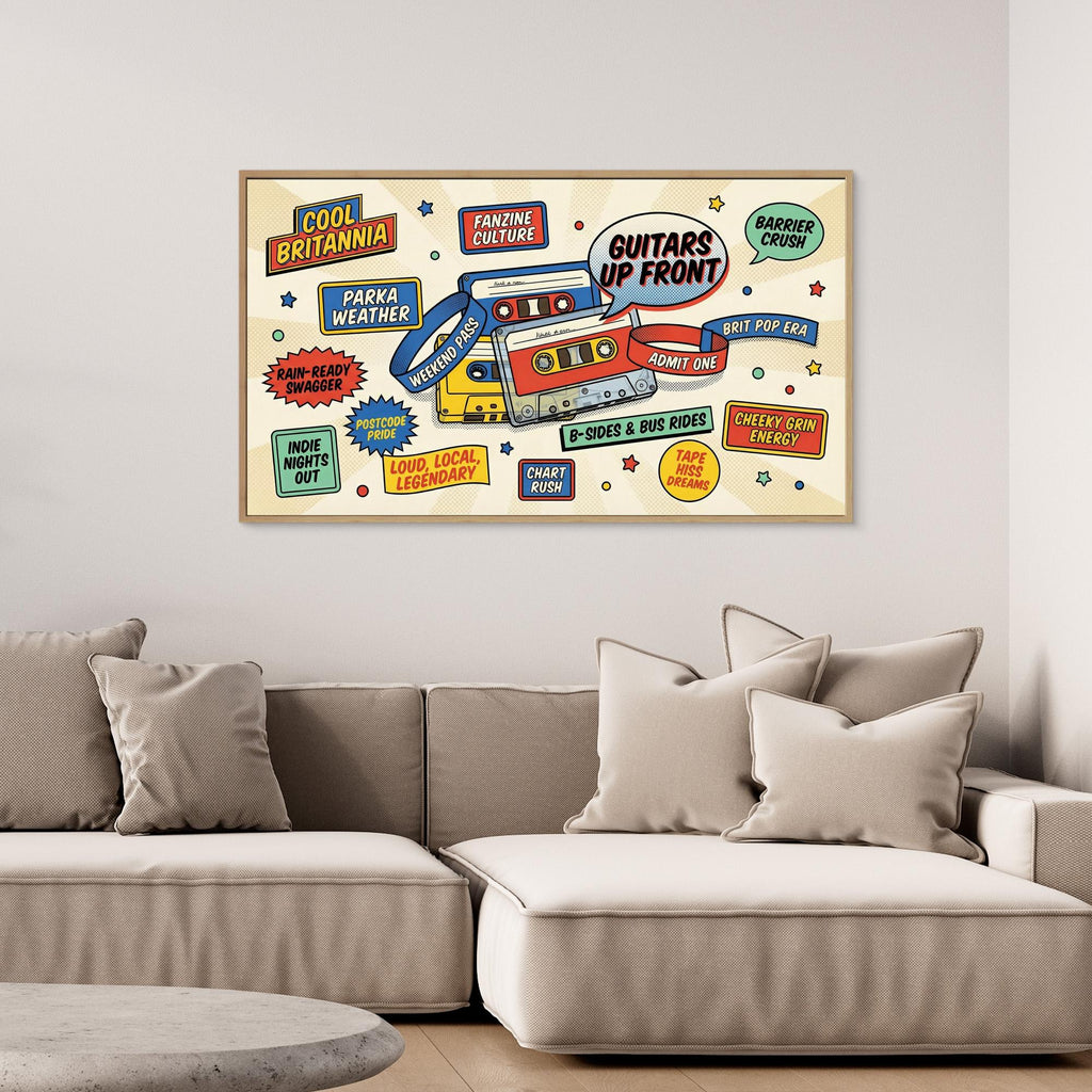 Britpop Cassette Wall Art – Cool Britannia Canvas - Framed Pop Art