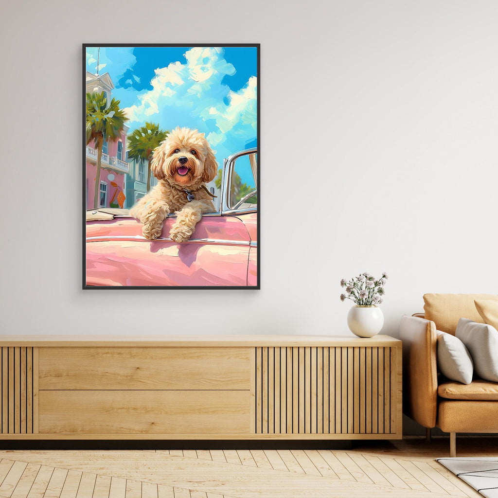 Retro Dog Wall Art Print for Coastal Living Room Decor - Framed Pop Art