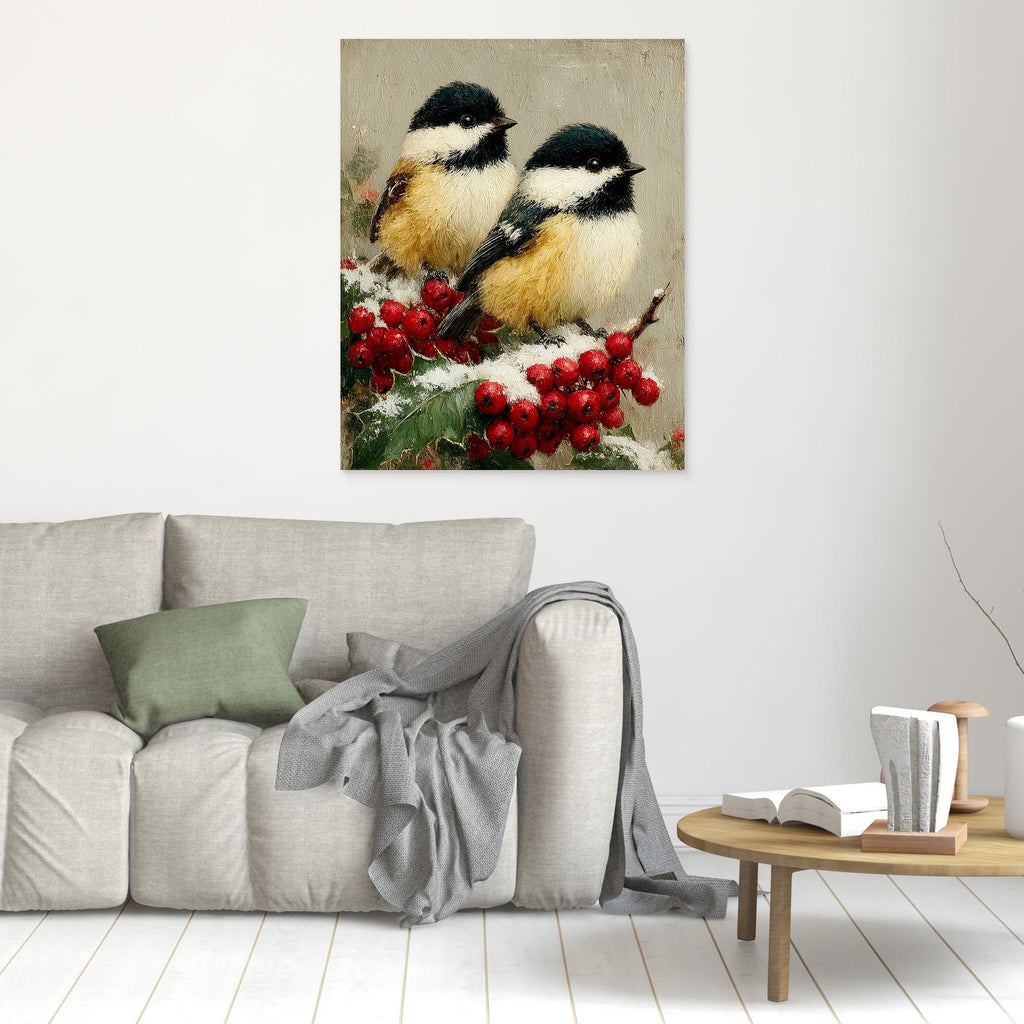 Winter Bird Wall Art for Nursery – Chickadee Canvas Print - Framed Pop Art