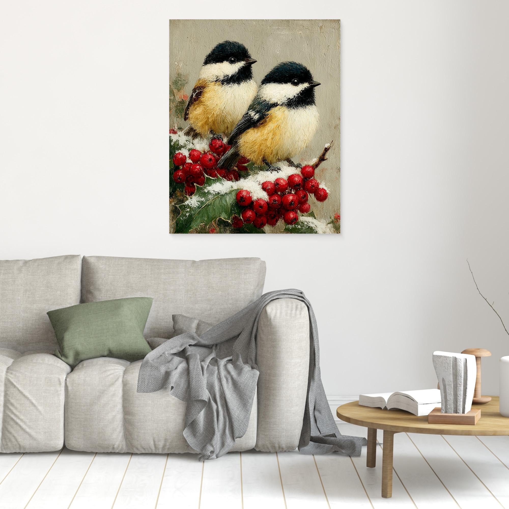 Winter Bird Wall Art for Nursery – Chickadee Canvas Print - Framed Pop Art