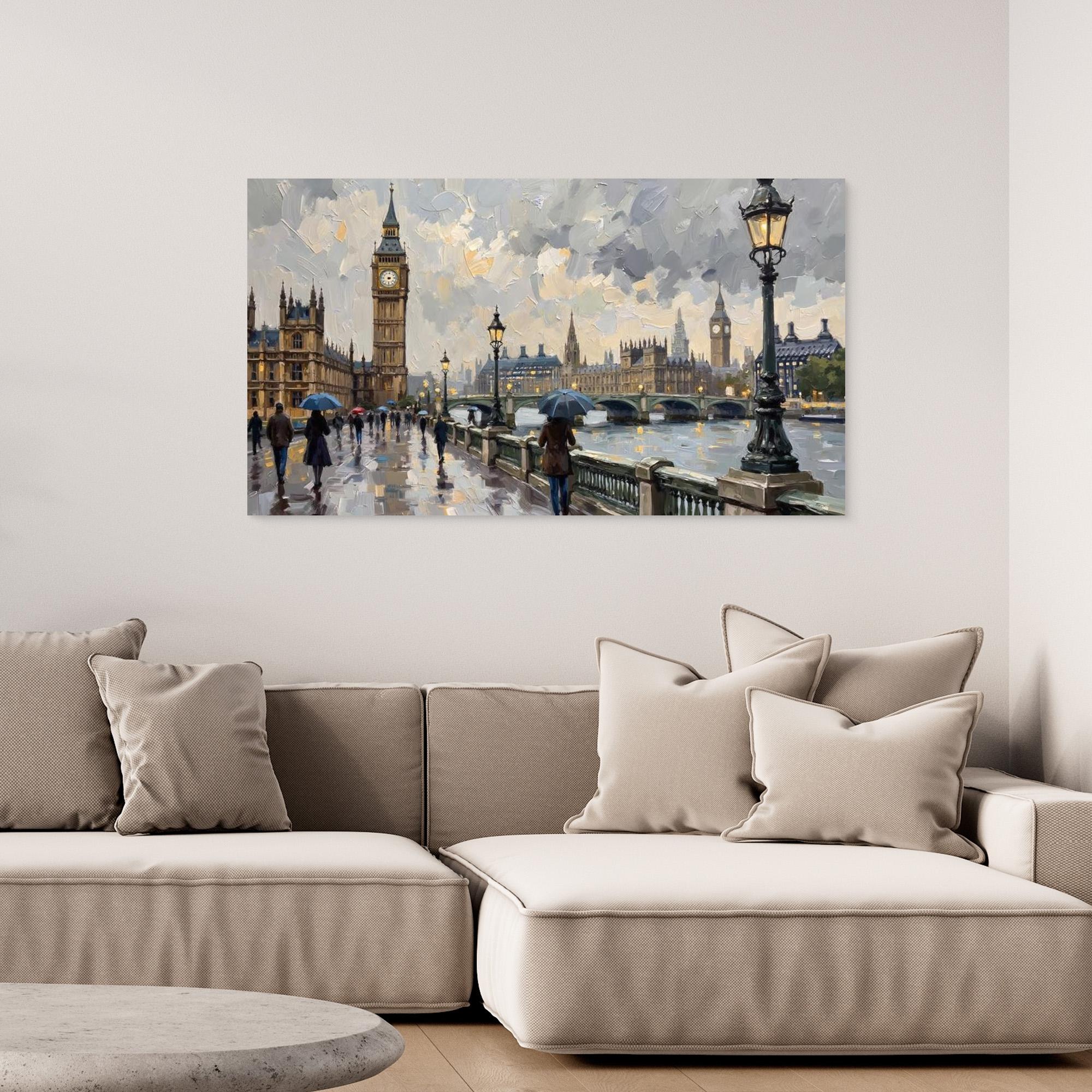 Rainy London Westminster Bridge Canvas Print
