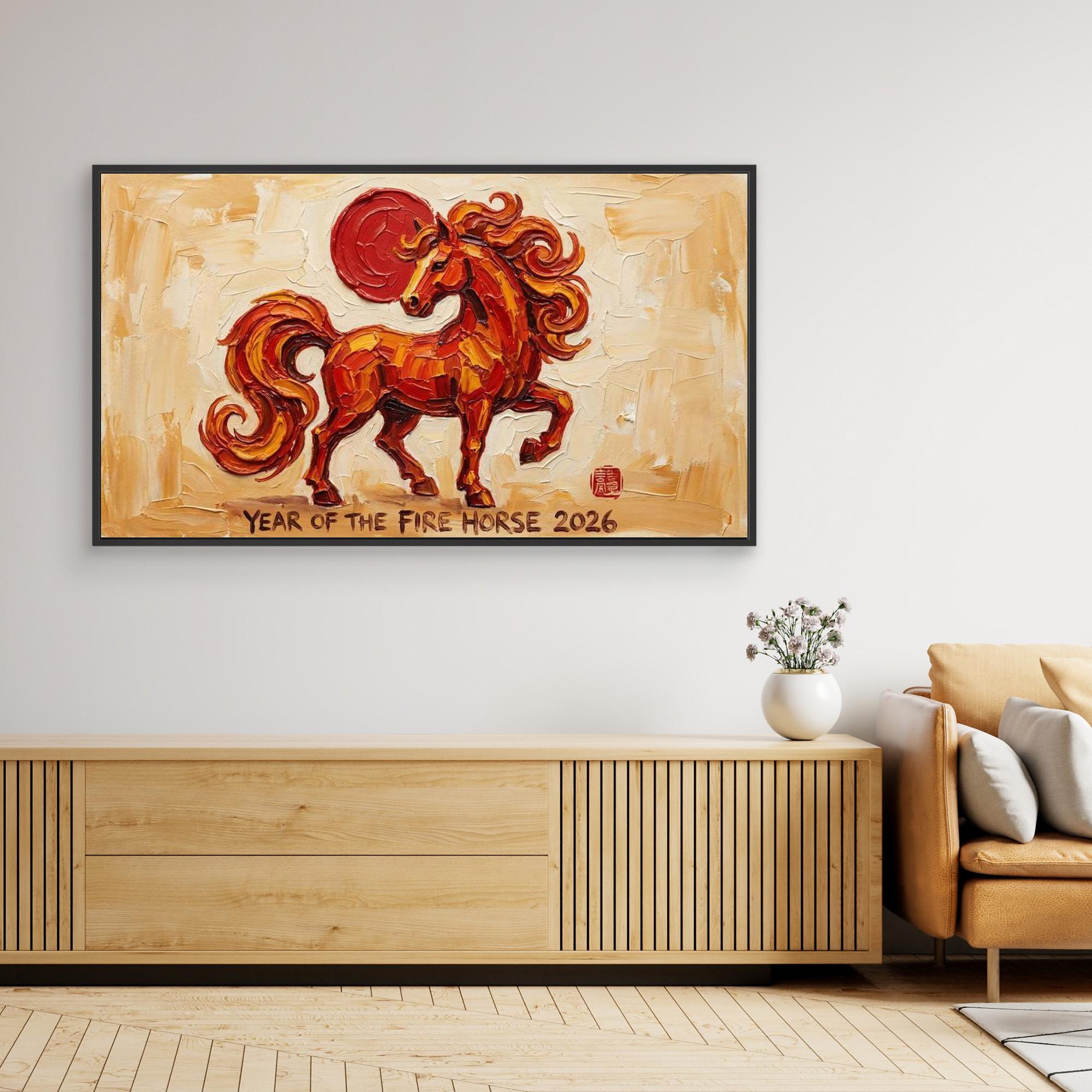 Year of the Fire Horse 2026 Canvas for Living Room - Framed Pop Art