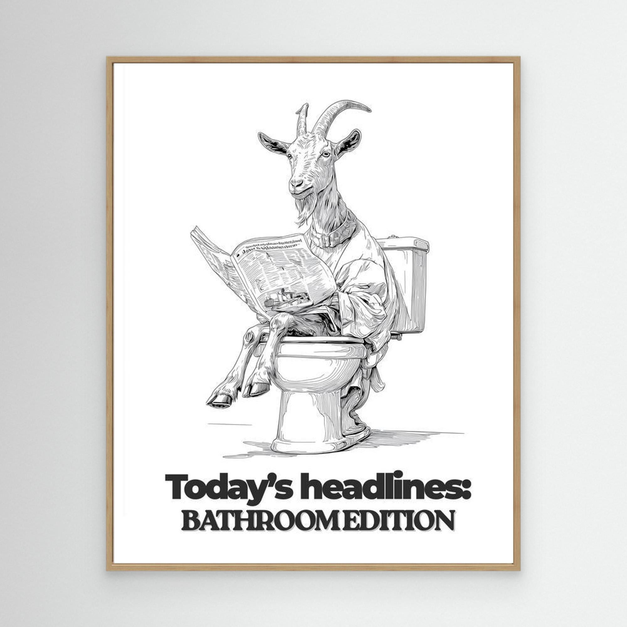 Goat on Toilet Bathroom Wall Art | Funny Animal Print