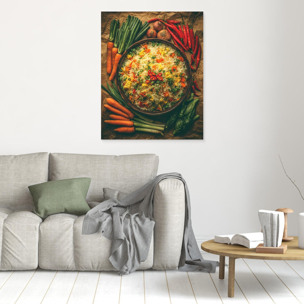 Spicy Vegetable Fried Rice Rustic Kitchen Wall Art - Framed Pop Art