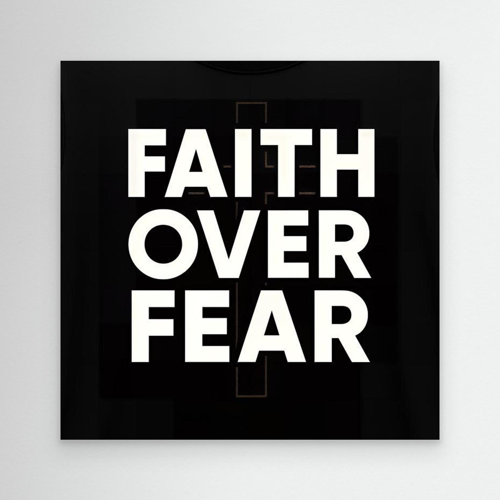 Faith Over Fear Wall Art | Modern Christian Bedroom Quote - Framed Pop Art