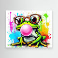 Colorful Frog Wall Art - Nerdy Frog with Glasses Canvas - Framed Pop Art