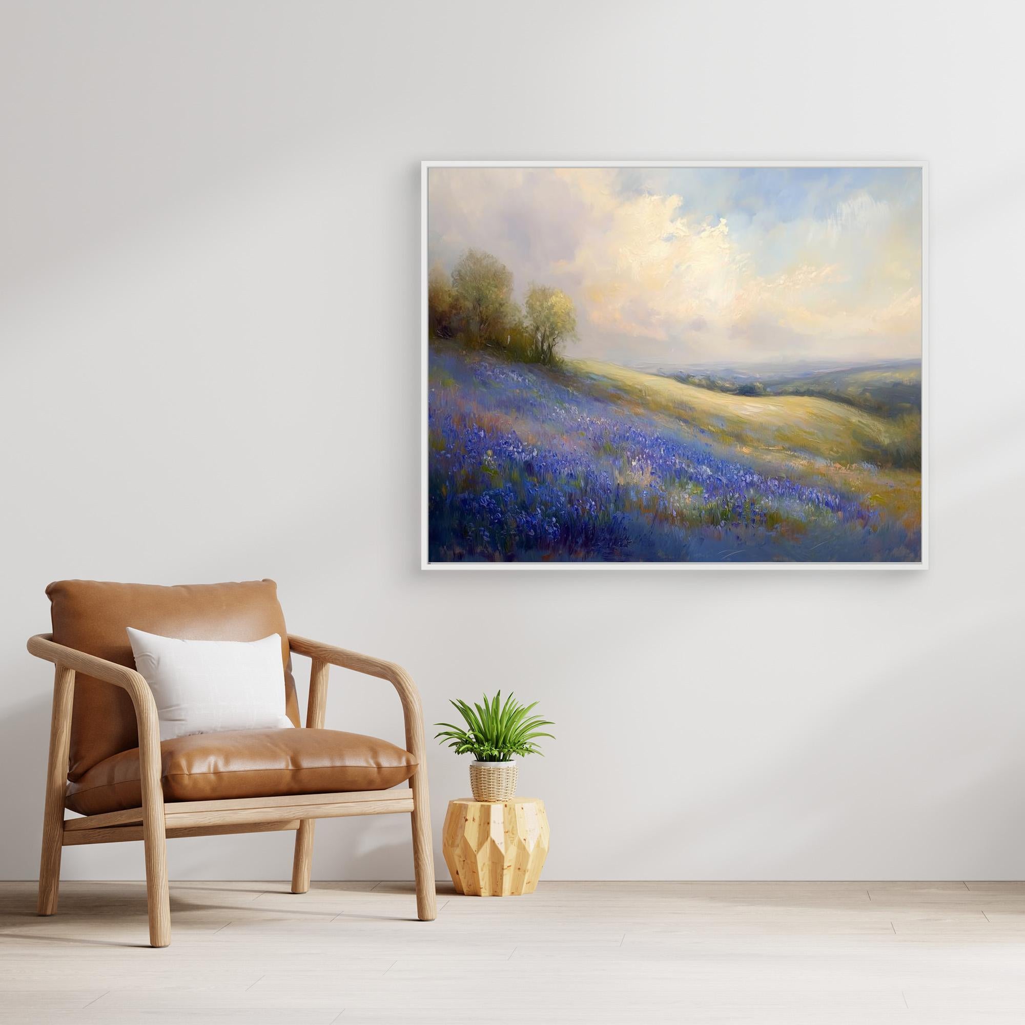 Bluebell Meadow Landscape Canvas Wall Art for Bedroom