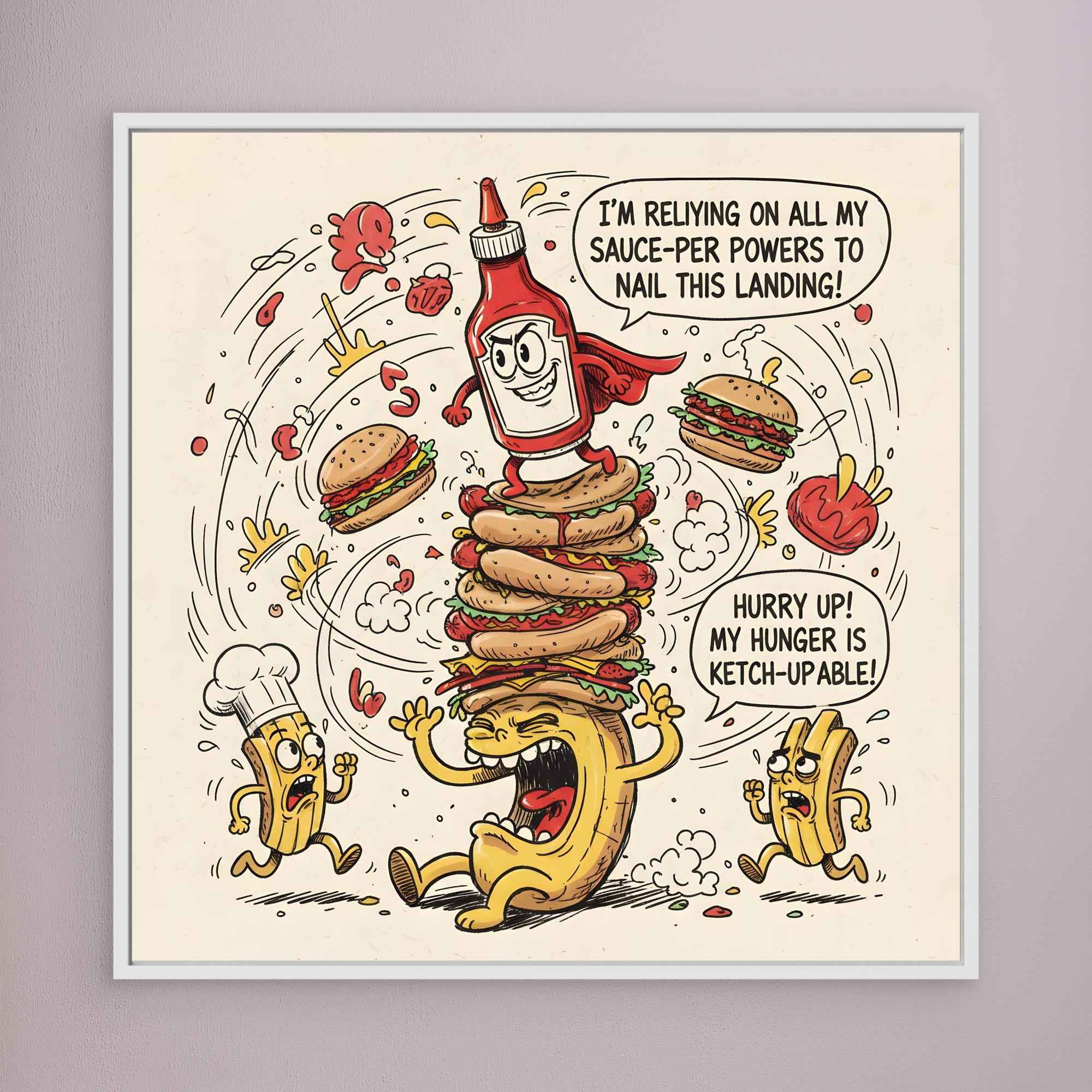 Funny Ketchup Burger Canvas Wall Art - Framed Pop Art