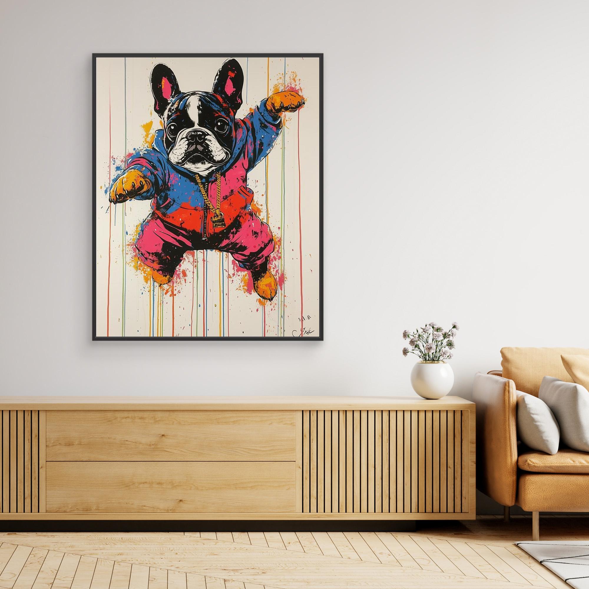 Kids Room Pop Art French Bulldog Canvas Wall Art Print - Framed Pop Art