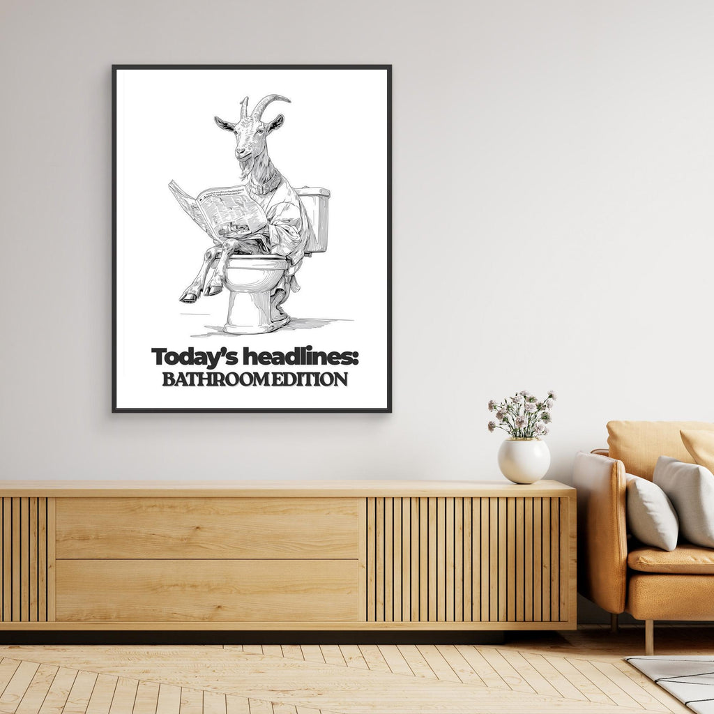 Goat on Toilet Bathroom Wall Art | Funny Animal Print - Framed Pop Art