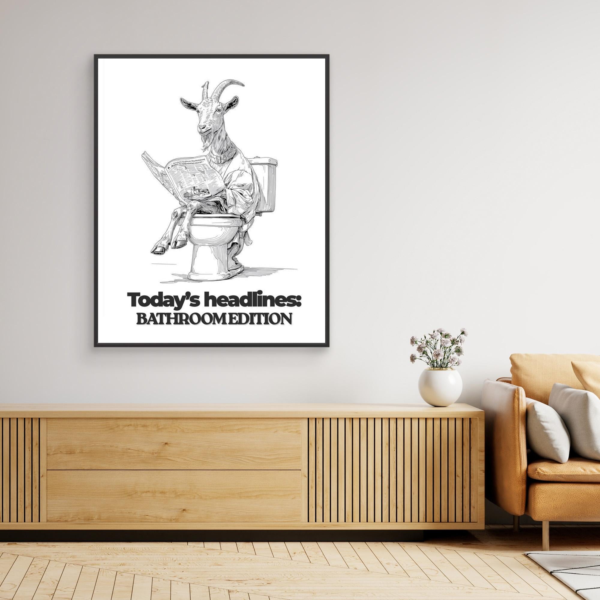 Goat on Toilet Bathroom Wall Art | Funny Animal Print